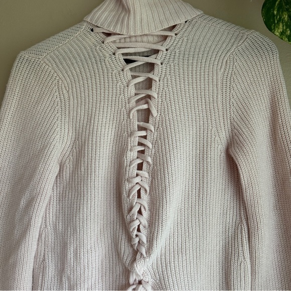 A.L.C. Alexander Pink Wool Cashmere Turtleneck Lace Up Back Sweater - Picture 6 of 10